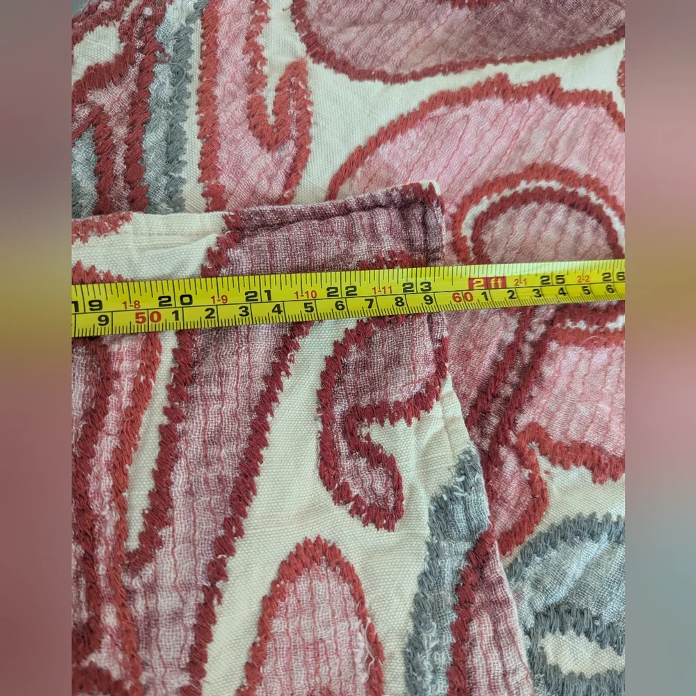 (2) Pottery Barn "KENMARE" Ikat Embroidered Pillow Covers 24" Red/Gray - Picture 8 of 9